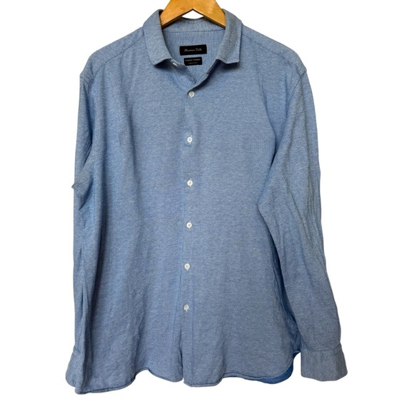 Massimo Dutti Men's 2XL Blue Herringbone Button-Up Shirt Long Sleeve Cotton - Picture 1 of 8